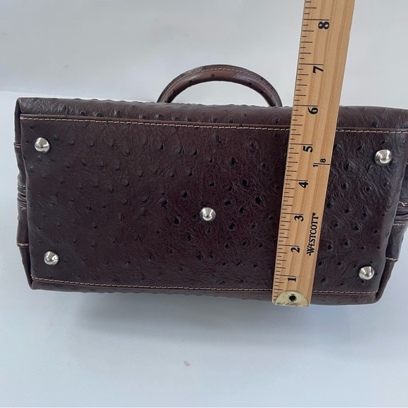 BORSE IN PELLE Genuine Leather Burgundy Brown Ostrich Embossed Satchel ITALY - Picture 12 of 12